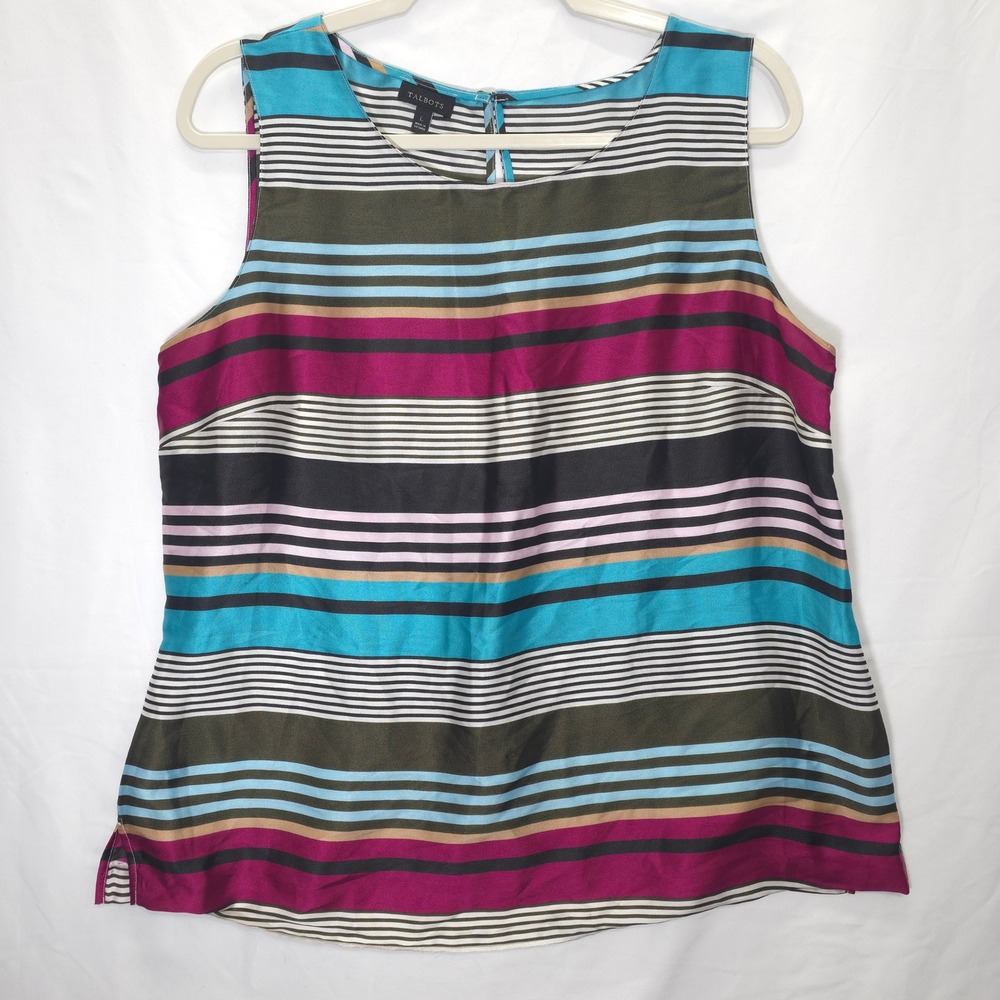 Talbots Sleeveless Striped Multicolor Women L Preppy Career Tank Top Layering